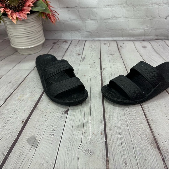 pali hawaii Classic Jandals Black Double Strap Slides sandals beach summer sz 8 - Picture 1 of 7